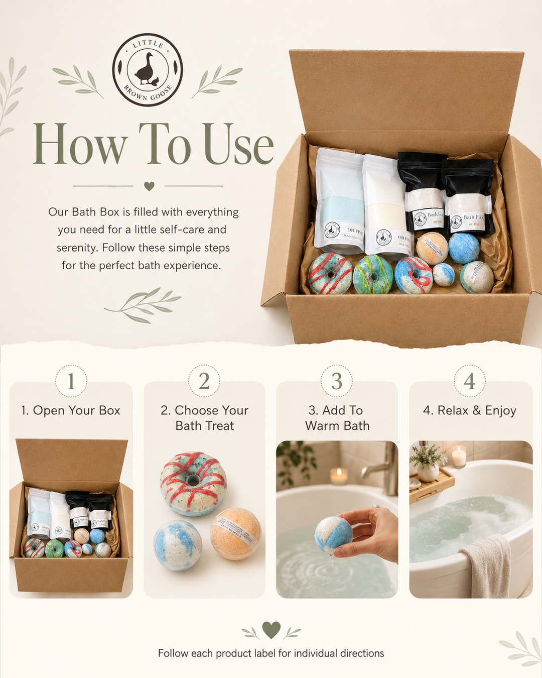 Assorted Little Brown Goose bath bombs and discontinued bath products in open box