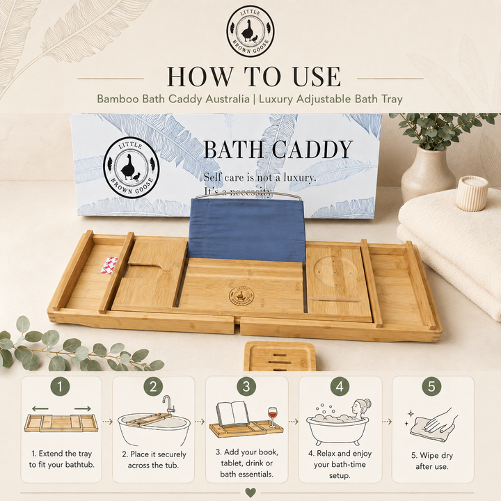 Bamboo Bath Caddy Australia | Luxury Adjustable Bath Tray