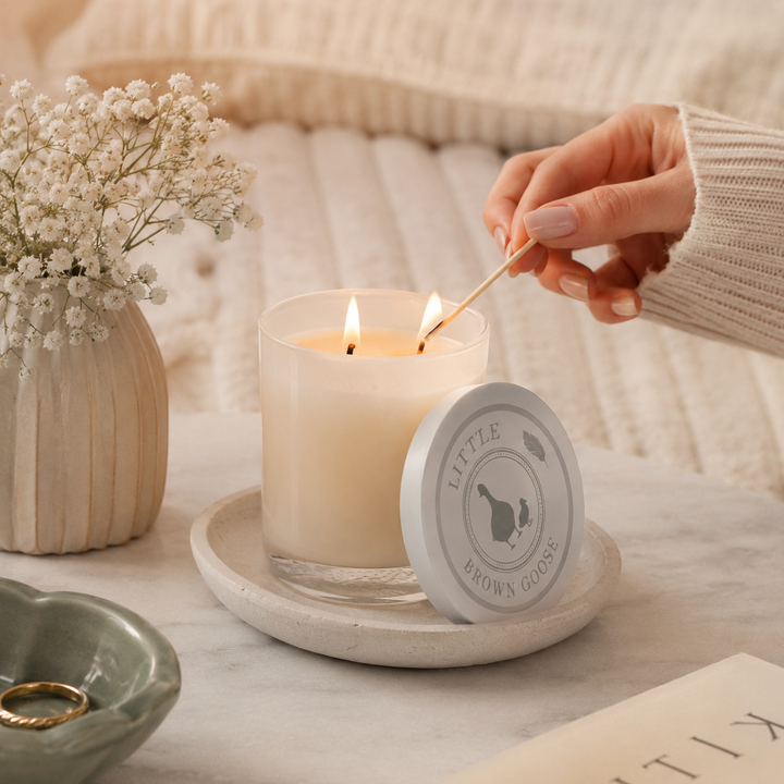 Large double wick soy candle by Little Brown Goose