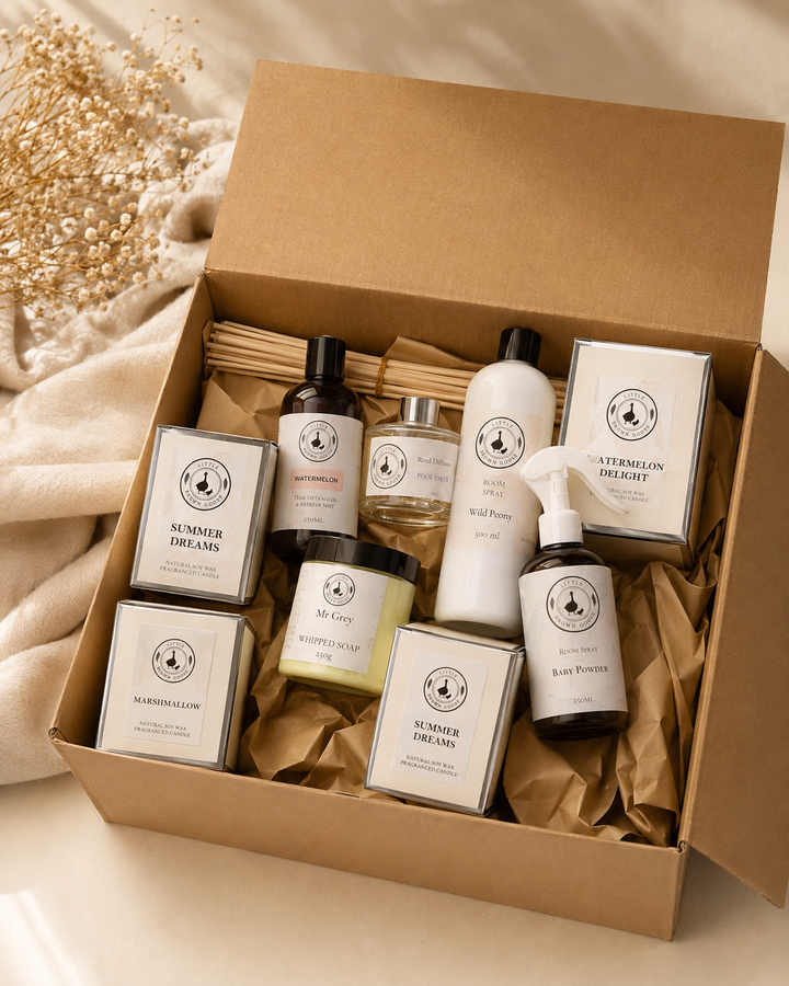 Little Brown Goose Last Chance Home Fragrance and Shower Box with assorted discontinued products